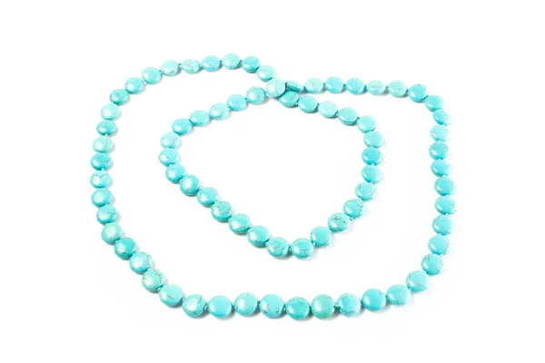Beads Natural Turquoise White Background Isolate — Stock Photo, Image