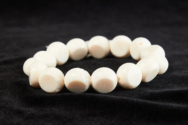 Bracelet Made Coral Semiprecious Stone Black Velor Close — Stock Photo, Image