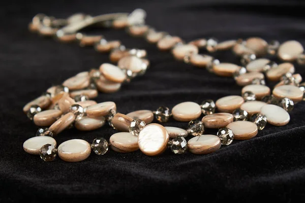 Pearl Necklace Semi Precious Stone Black Velor Close — Stock Photo, Image