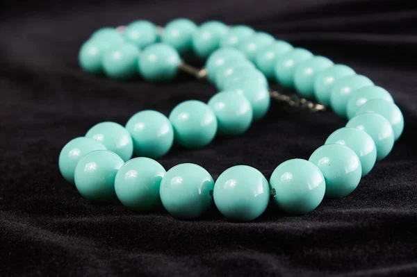 Beads Turquoise Semiprecious Stone Black Velor Close — Stock Photo, Image