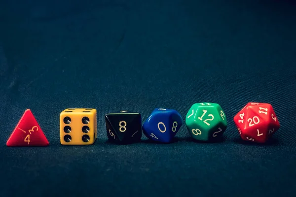 Dice set of 6 line up on table with numbers facing — Stock Photo, Image
