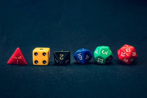 Dice set of 6 line up on table with 1 facing up — Stock Photo, Image