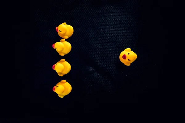 Sosyal normları ve sorunları temsil eden sarı plastik ördekler Stok Resim