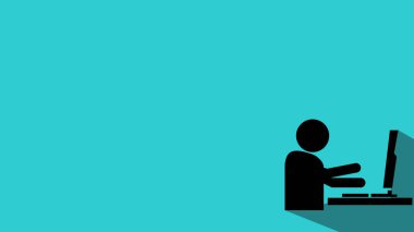 Bilgisayarda izole edilmiş simge üzerinde çalışan kişi için siyah sembol