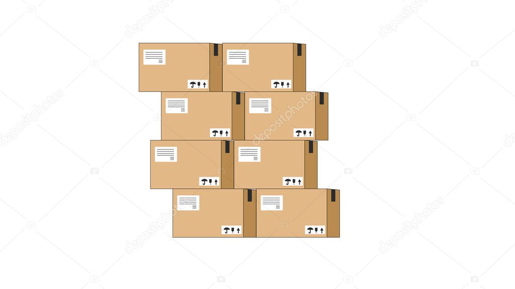 Pile of stacked sealed cardboard boxes, parcels. Delivery service concept
