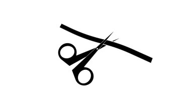 Makas kırmızı kurdele kesiyor. Bant ve makas.