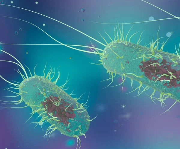 Prokaryotes. Unicellular living organisms on a colorful background. 3D-rendering.