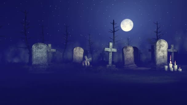 死神在幽灵般的夜晚墓地 4 k — 图库视频影像