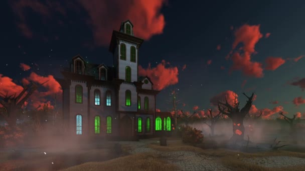 Spooky mansion en angstaanjagende avondrood 4k — Stockvideo