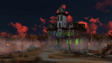 Spooky Halloween Malikânesi'nde puslu alacakaranlık 4k