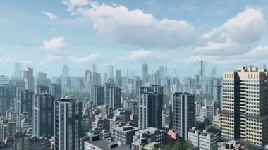 Şehir şehir merkezinde ve zaman atlamalı bulutlar gökyüzü 4k animasyon