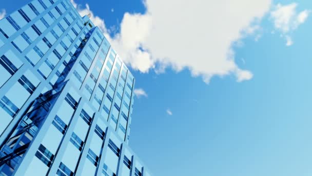 Edificio de gran altura y lapso de tiempo nubes cielo azul fondo — Vídeos de Stock