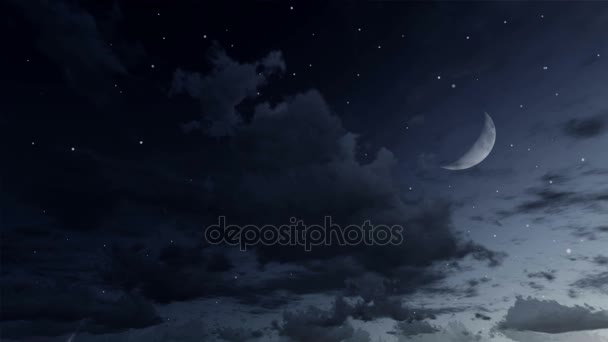 Spadające gwiazdy w nocnym niebie z pół księżyca Kinograf pętli — Wideo stockowe