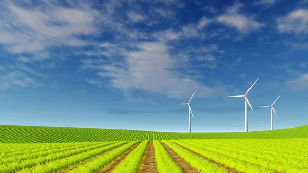 Windräder auf Öko-Acker — Stockfoto