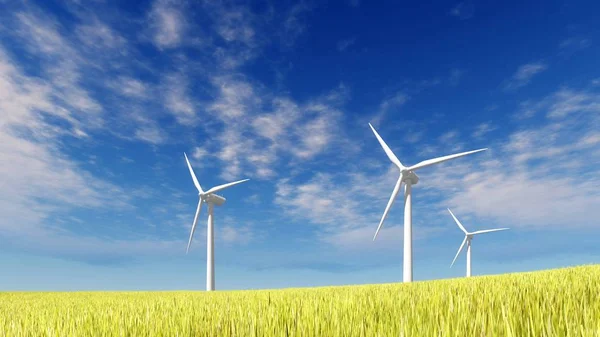 Windräder gegen blauen bewölkten Himmel — Stockfoto