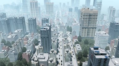 Şehir merkezindeki soyut büyük şehir. Hava manzaralı.