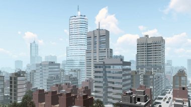 Modern yüksek binaların bulutlu gökyüzü karşı