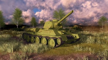 Eski bir Rus tankı T 34 İkinci Dünya Savaşı savaş