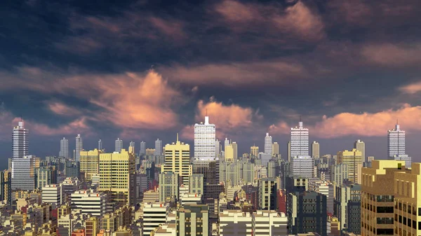 Panorama města proti západu slunce oblohou — Stock fotografie