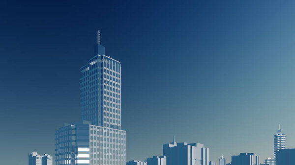 Abstract high rise building against blue sky