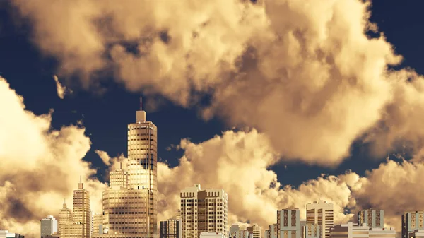 Skyline ville spéculaire contre ciel nuageux — Photo