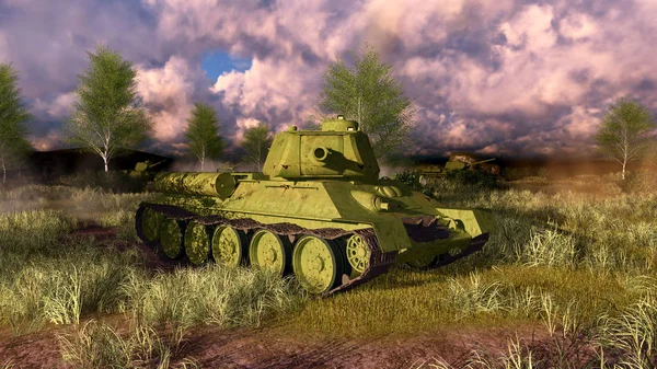 Tanque soviético T 34 mira na câmera — Fotografia de Stock