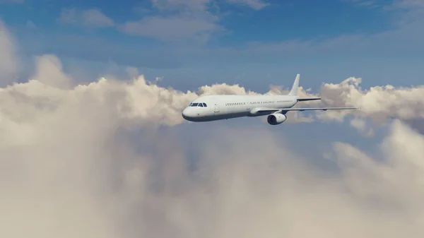 Yolcu uçak gökyüzünde bulutlar ile — Stok fotoğraf