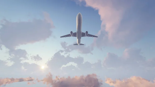 Airliner flying overhead high in the sky — Stock Photo, Image