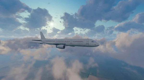 Avião de passageiros alto no céu nublado — Fotografia de Stock