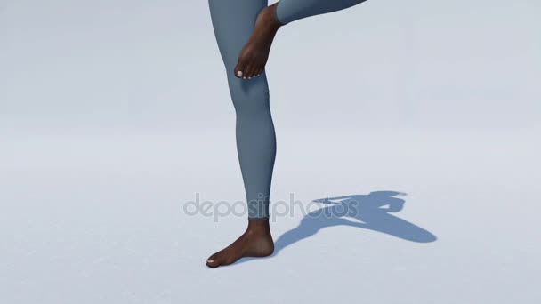 African woman in tree pose yoga on white background close up animation — Stock Video