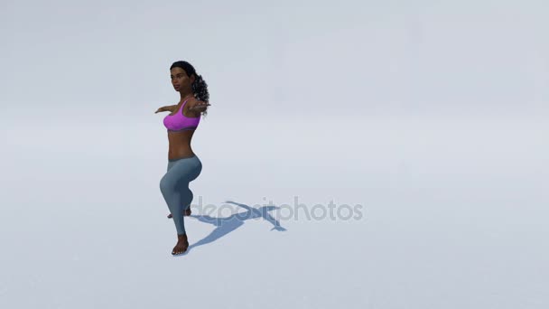 African woman in yoga pose on white background loop able animation — Stock Video