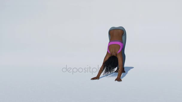Африканская женщина в позе йоги на белом фоне зацикленная анимация — стоковое видео