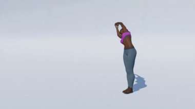 Afrikalı kadın yarım ay Yoga beyaz arka plan 4 k animasyon üzerinde poz