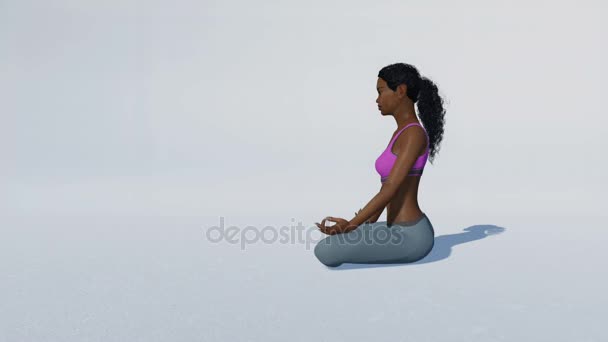 Afrikanerin in Meditation leicht Pose auf weißem Hintergrund Schleife in der Lage 4k — Stockvideo