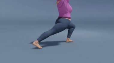 Artı boyutu kadın pratik yoga gri arka plan üzerinde 4 k kapatın