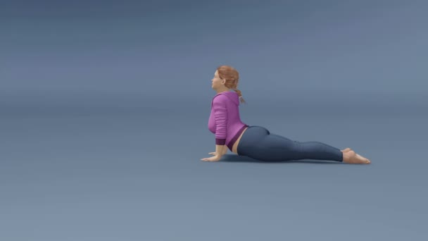 Плюс размер пухленькая женщина в кобре представляет петлю йоги способный 4K — стоковое видео