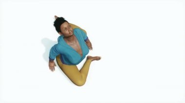 Güvercin curvy Afrikalı kadın poz yoga üstten görünüm 4k