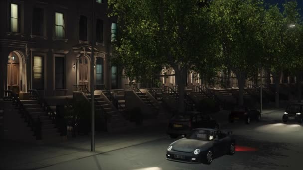 New York'ta gece brownstones ve araçların 4 k ile sokak — Stok video