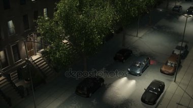 Gece brownstones ve araçların loopable 4 k ile sokak