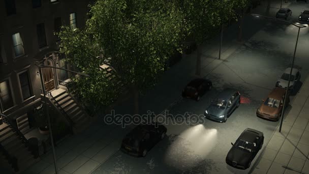 Night street with brownstones and cars loopable 4K — Stock Video