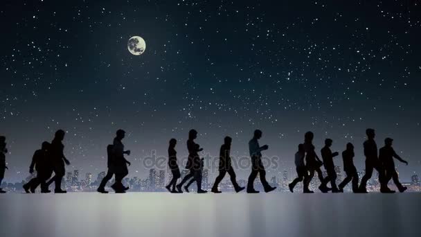 익명 비즈니스 사람들이 군중 밤 시티 4 k 산책 — 비디오