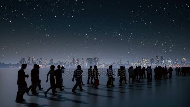 Imprenditori irriconoscibili folla a piedi di notte città 4K — Video Stock