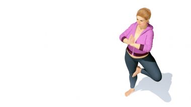 Yoga curvy Kafkas kadın poz beyaz arka plan üzerinde Üstten Görünüm