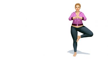 Artı boyutu Kafkas kadın ağacında poz yoga beyaz arka plan üzerinde