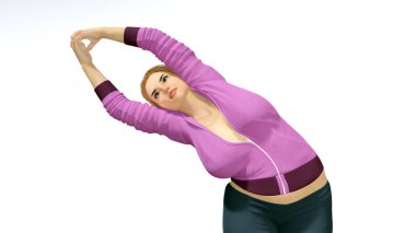 Boyutu beyaz arka plan üzerinde yarım ay yoga poz sarışın kadın kapatmak