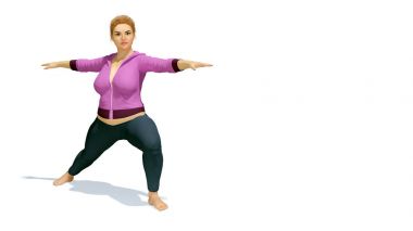 Sarışın kadın tam figürlü pratik Yoga beyaz arka plan üzerinde