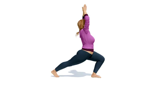 Curvy caucasian woman in warrior pose yoga on white background — Stock Image Curvy caucasian woman in warrior pose yoga on white background Royalty Free Stock Photos