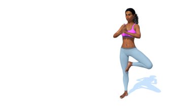 Afrikalı kadın ağacında poz yoga beyaz arka plan üzerinde