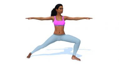 Beyaz arka plan üzerinde ince Afrikalı kadın savaşçı yoga pose