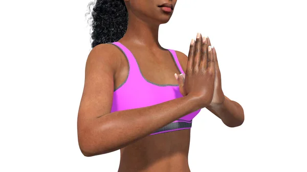 Africká žena ruce v gestu namaste jógy na bílém pozadí — Stock fotografie